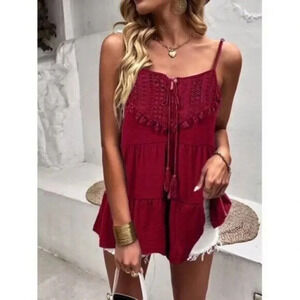 Boutique Red Lace Bust Tiered Tank Top M